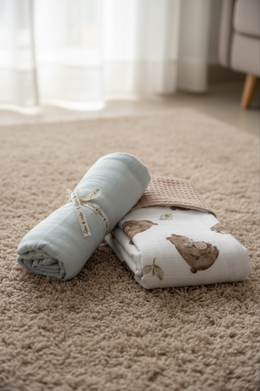 Duo mousseline + gaufrée ours bleu