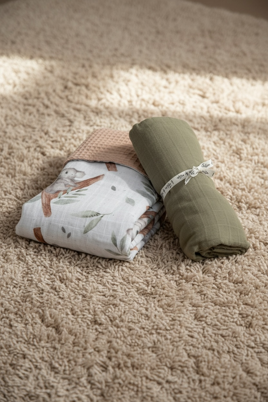 Duo mousseline + gaufrée koala