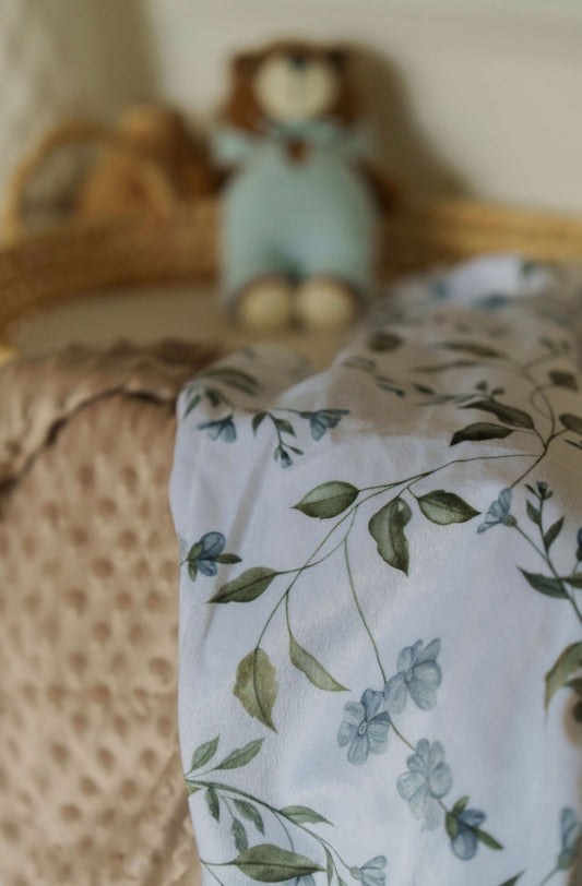 Couverture en Minky - Petites fleurs bleues