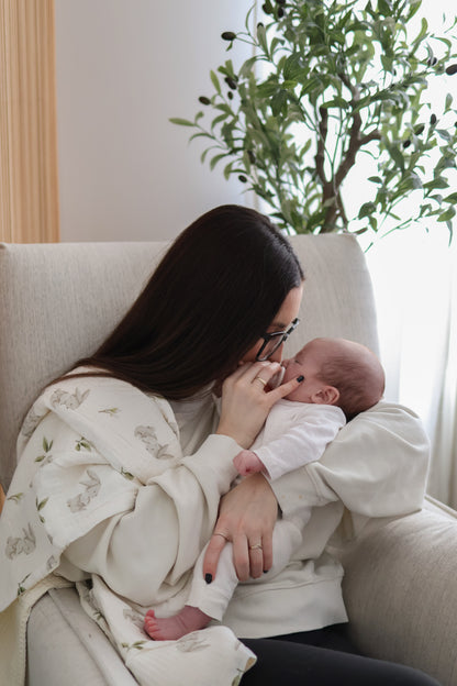 Couverture Gaufrée Doublée - Maman et bébé lapin beige