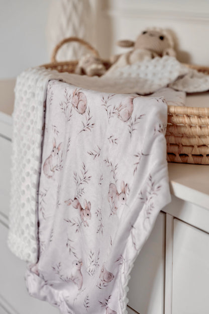 Couverture en Minky - Lapin et Feuilles